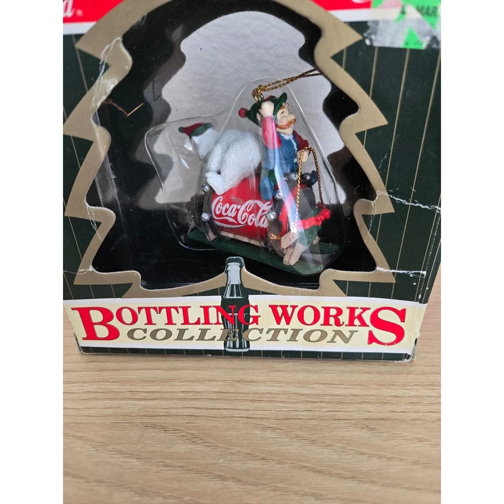 Coca-Cola Bottling Works Collection Polar Bear Elf Soda Can Sled Ornament Boxed